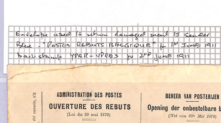 BELGIUM Official RETOUR Cover Ypres BLUE 1911 *REBUTS* CDS {samwells}WT172 - Image 12