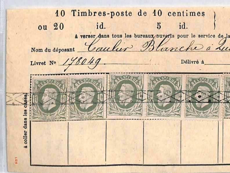 BELGIUM Revenue SAVINGS STAMP Document 1Fr Deposit 10c{10} 1884 Quevaucamps VM27 - Image 5