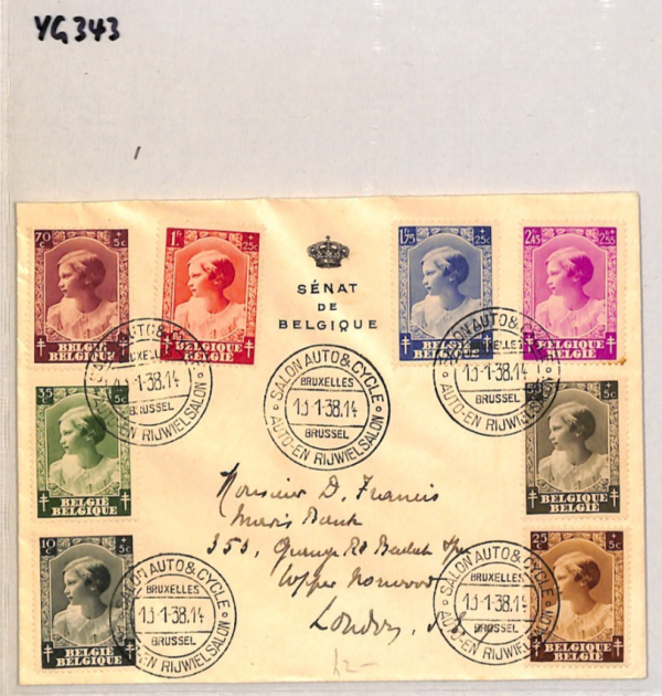 BELGIUM *Senat de Belgique* Cover 1938 CAR BICYCLES EXHIBTION Princess Set YG343 - Image 8