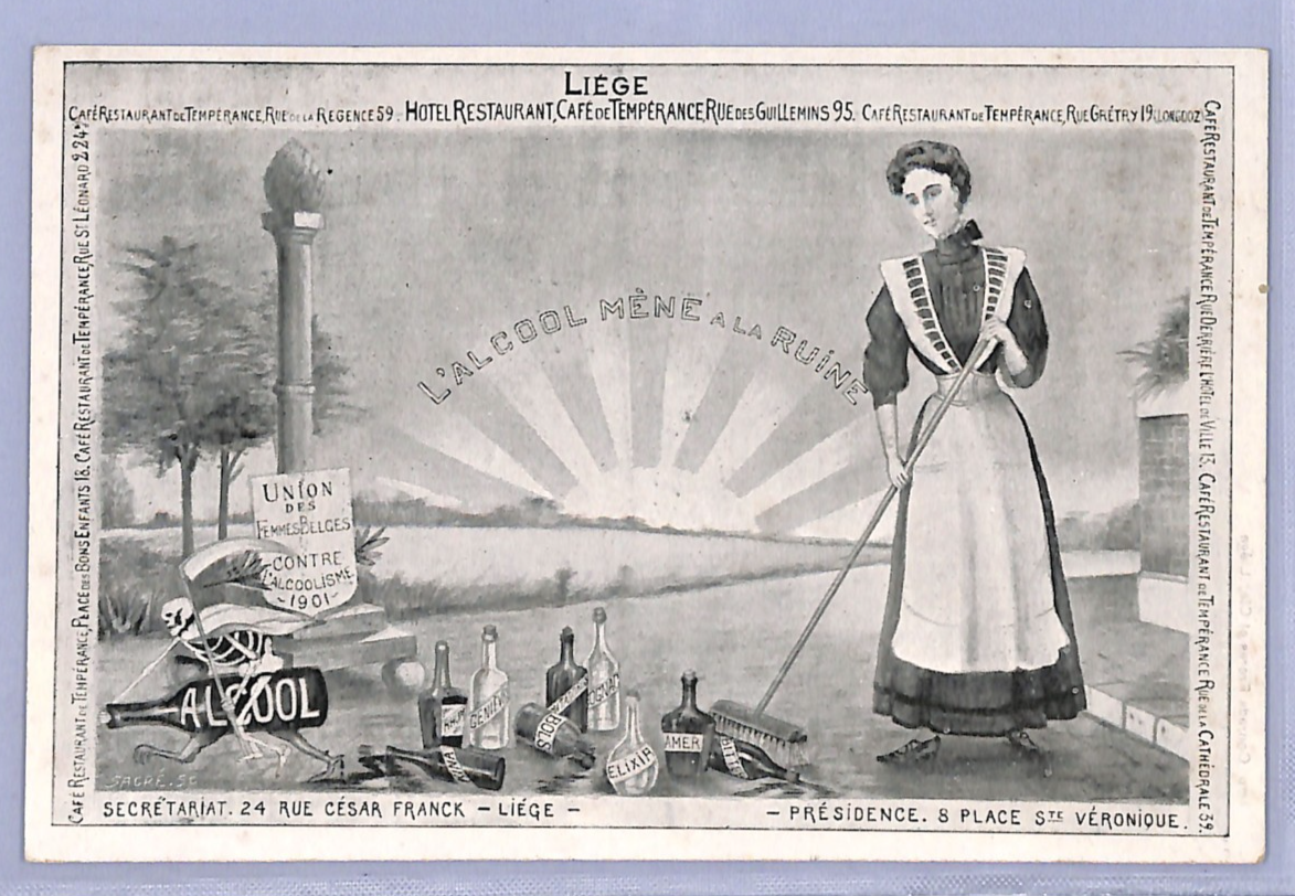 BELGIUM TEMPERANCE 1901 Postcard ANTI-ALCOHOL Art *WOMENS LEAGUE* Unused VQ38 - Image 3