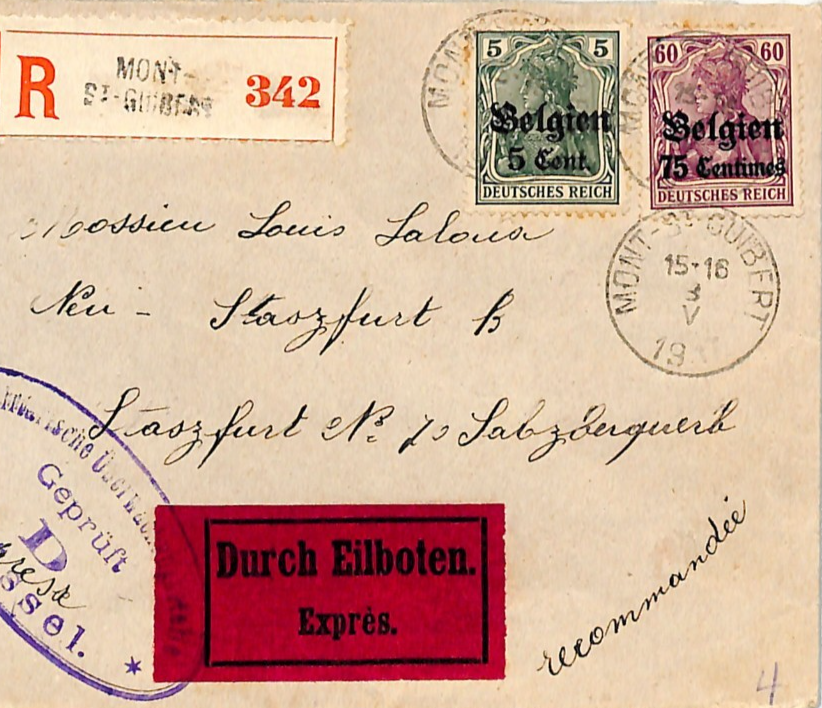 BELGIUM WW1 GERMANY OCC *Belgien* Cover EXPRESS Mont St-Guibert Reg 1917 WV124 - Image 4
