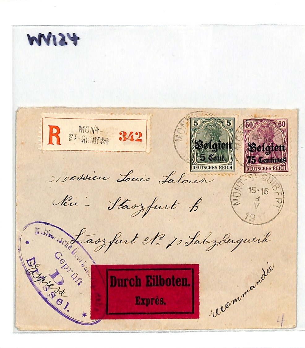 BELGIUM WW1 GERMANY OCC *Belgien* Cover EXPRESS Mont St-Guibert Reg 1917 WV124 - Image 7