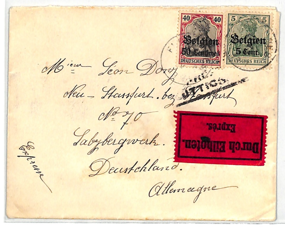 BELGIUM WW1 GERMANY OCC *Belgien* O/p 40pf 5pf Cover EXPRESS MAIL Staßfurt WV123 - Image 2