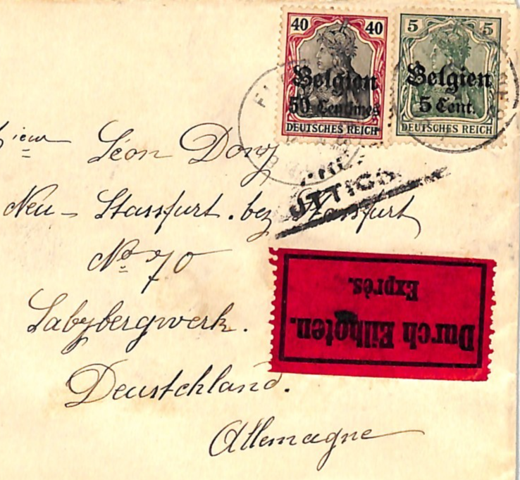 BELGIUM WW1 GERMANY OCC *Belgien* O/p 40pf 5pf Cover EXPRESS MAIL Staßfurt WV123 - Image 4