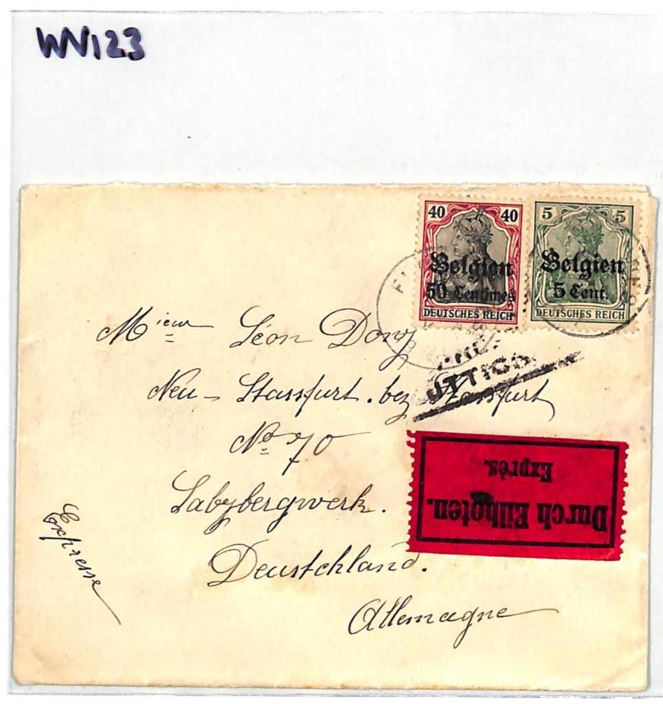 BELGIUM WW1 GERMANY OCC *Belgien* O/p 40pf 5pf Cover EXPRESS MAIL Staßfurt WV123 - Image 6