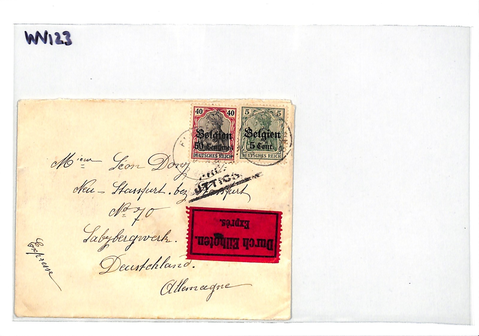BELGIUM WW1 GERMANY OCC *Belgien* O/p 40pf 5pf Cover EXPRESS MAIL Staßfurt WV123 - Image 8
