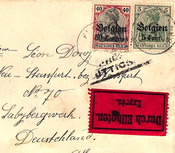 BELGIUM WW1 GERMANY OCC *Belgien* O/p 40pf 5pf Cover EXPRESS MAIL Staßfurt WV123