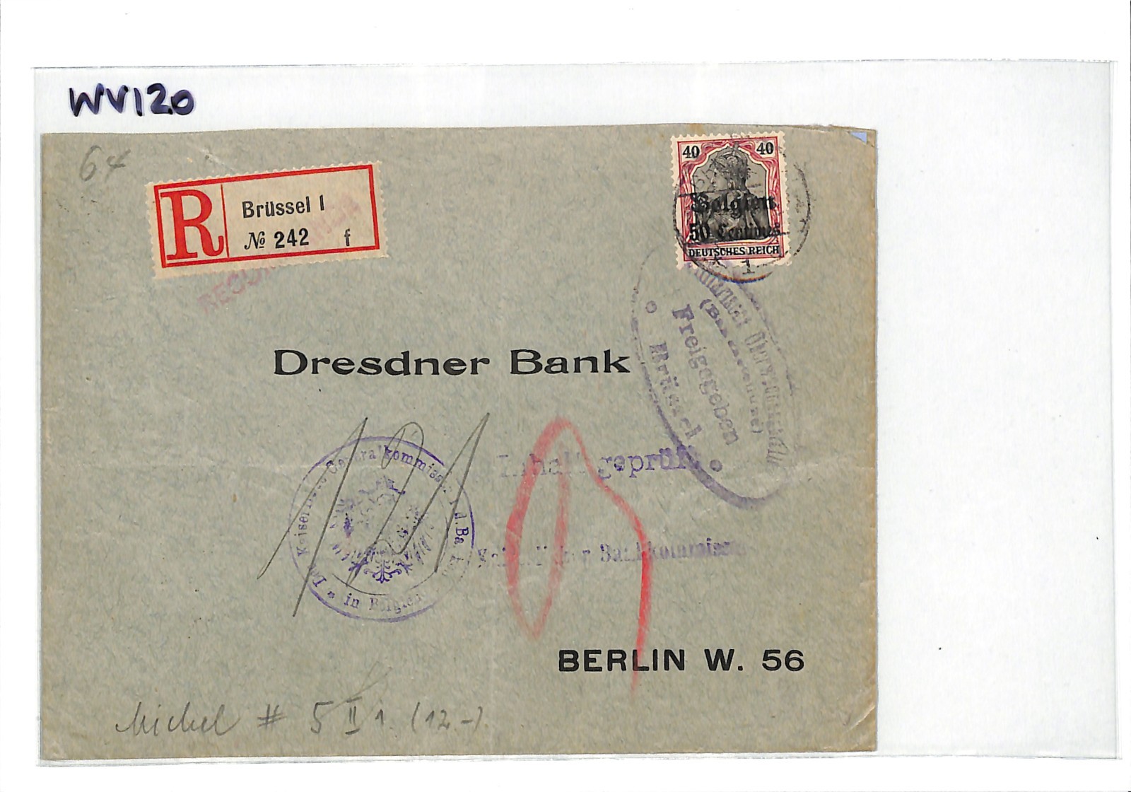 BELGIUM WW1 GERMANY OCC *Belgien* O/p 50c Cover Brussels Reg 1916 Berlin WV120 - Image 12