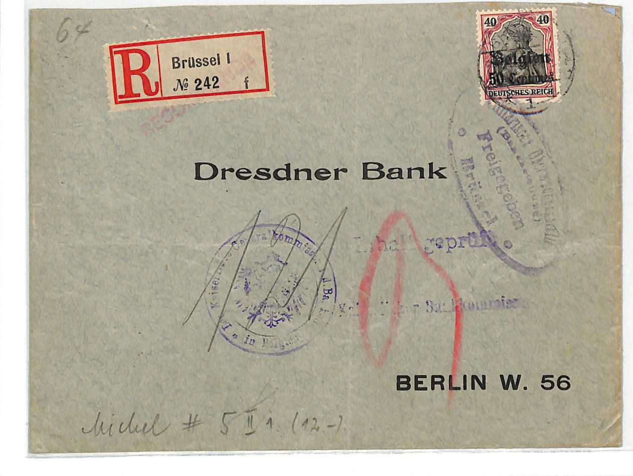 BELGIUM WW1 GERMANY OCC *Belgien* O/p 50c Cover Brussels Reg 1916 Berlin WV120 - Image 7