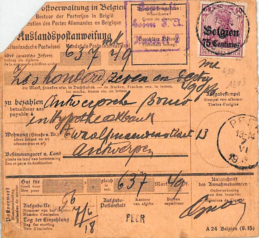 BELGIUM WW1 GERMANY OCC *Belgien* O/p 50c Parcel Post Card 1918 Cover WV142 - Image 2
