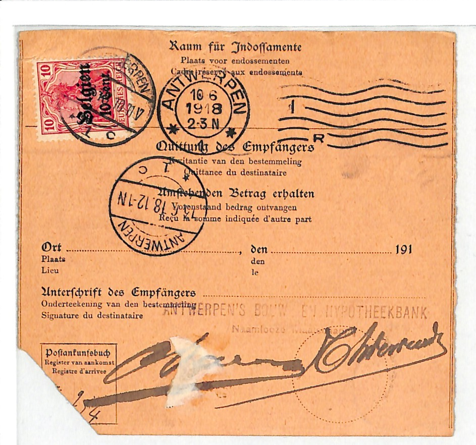 BELGIUM WW1 GERMANY OCC *Belgien* O/p 50c Parcel Post Card 1918 Cover WV142 - Image 3