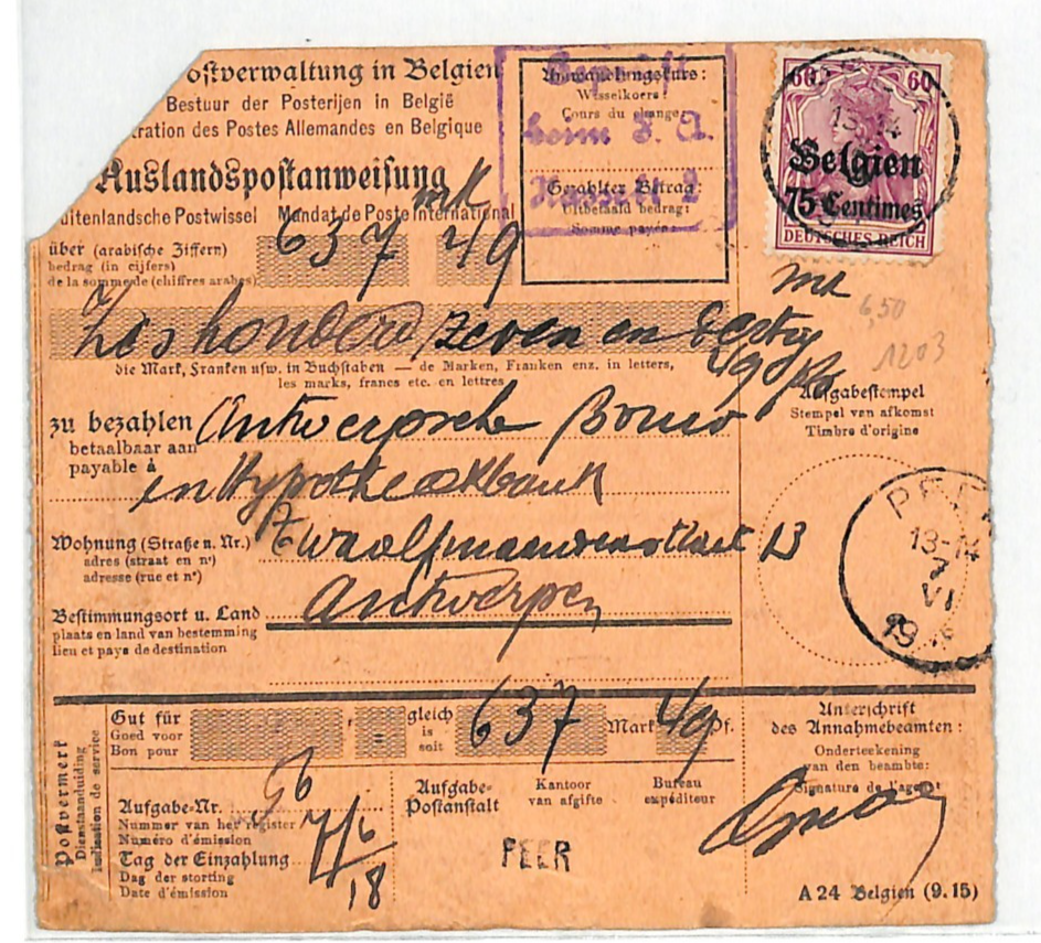 BELGIUM WW1 GERMANY OCC *Belgien* O/p 50c Parcel Post Card 1918 Cover WV142 - Image 4