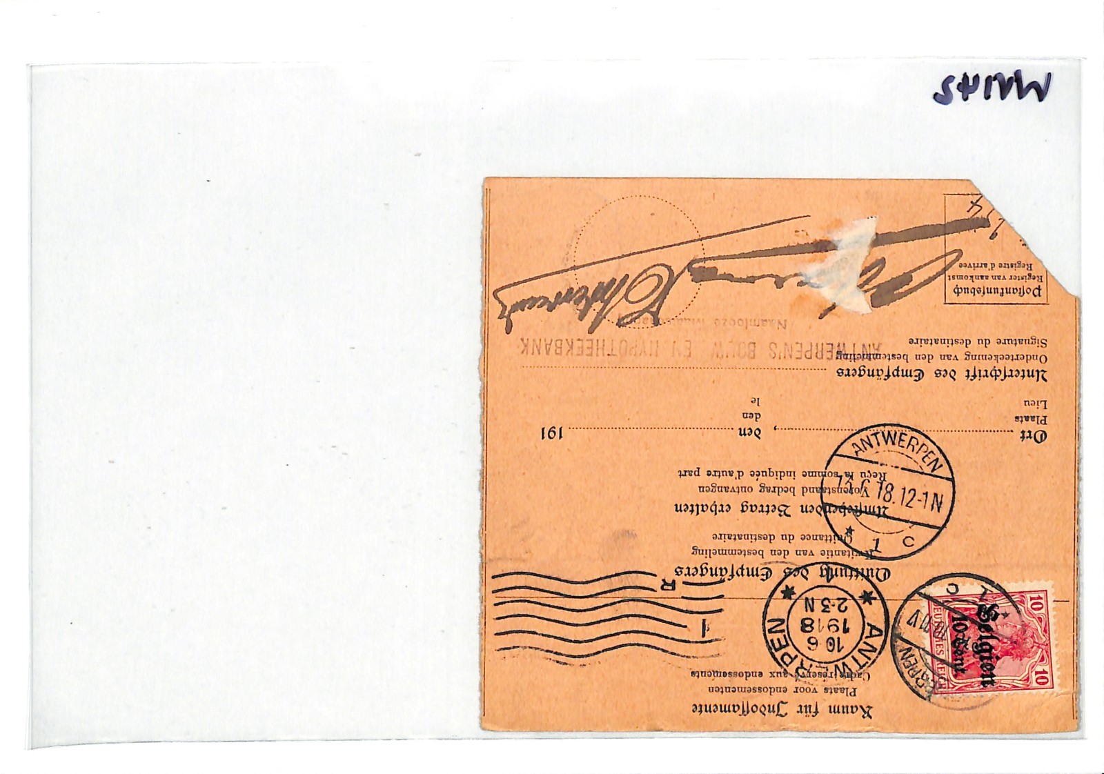 BELGIUM WW1 GERMANY OCC *Belgien* O/p 50c Parcel Post Card 1918 Cover WV142 - Image 6