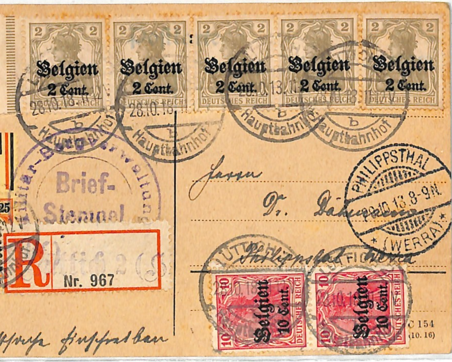 BELGIUM WW1 GERMANY OCC *Belgien* STRIP Liege Reg Card 1918 Philippsthal WV134 - Image 3