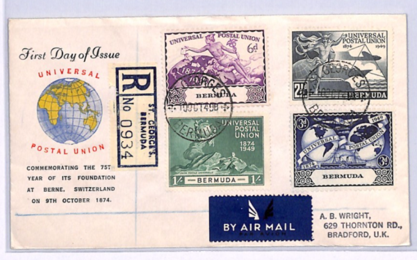 BERMUDA 1949 FDC *UPU* ANNIVERSARY St Georges ILLUSTRATED First Day Cover XW226 - Image 3