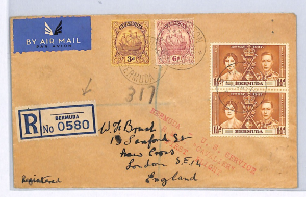 BERMUDA Air Mail Cover RMA CAVALIER FIRST FLIGHT GB London Registered 1937 WX98 - Image 3