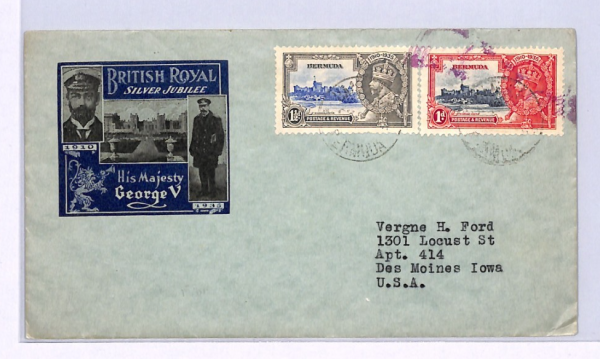 BERMUDA KGV Cover 1935 SILVER JUBILEE  1½d 1d *ILLUSTRATED* Colour ROYALTY XW225 - Image 3