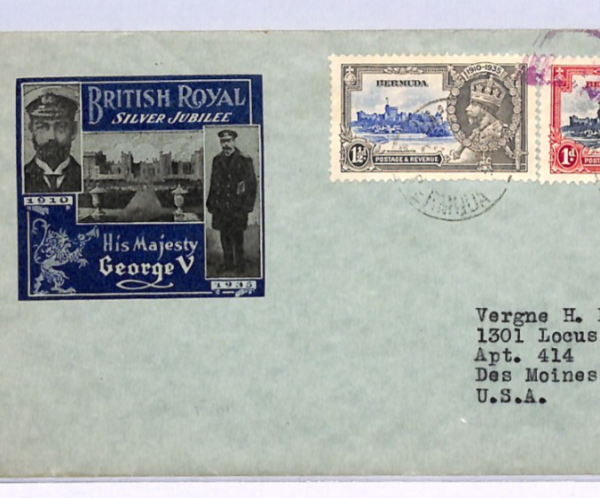 BERMUDA KGV Cover 1935 SILVER JUBILEE  1½d 1d *ILLUSTRATED* Colour ROYALTY XW225