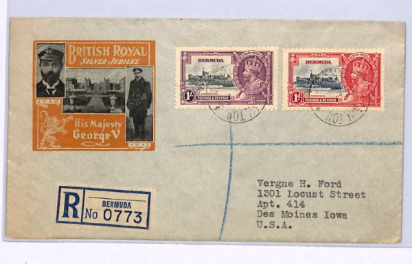 BERMUDA KGV Cover 1935 SILVER JUBILEE 1s 1d *ILLUSTRATED* Colour ROYALTY XW224 - Image 3