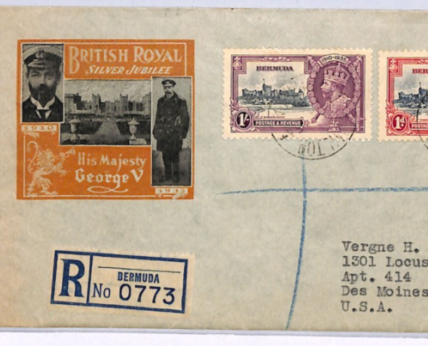 BERMUDA KGV Cover 1935 SILVER JUBILEE 1s 1d *ILLUSTRATED* Colour ROYALTY XW224