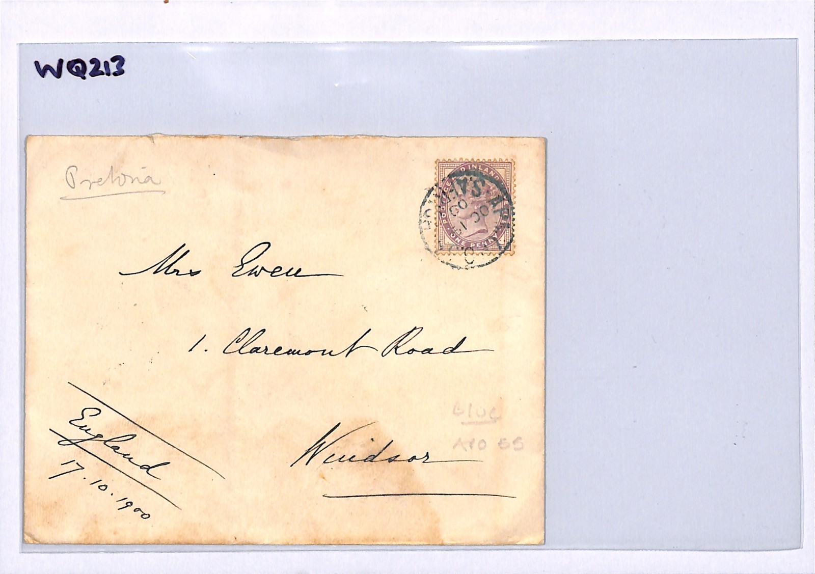BOER WAR Cover GB USED ABROAD Military 1d Lilac *BLUE* CDS APO.55 1900 WQ213 - Image 4