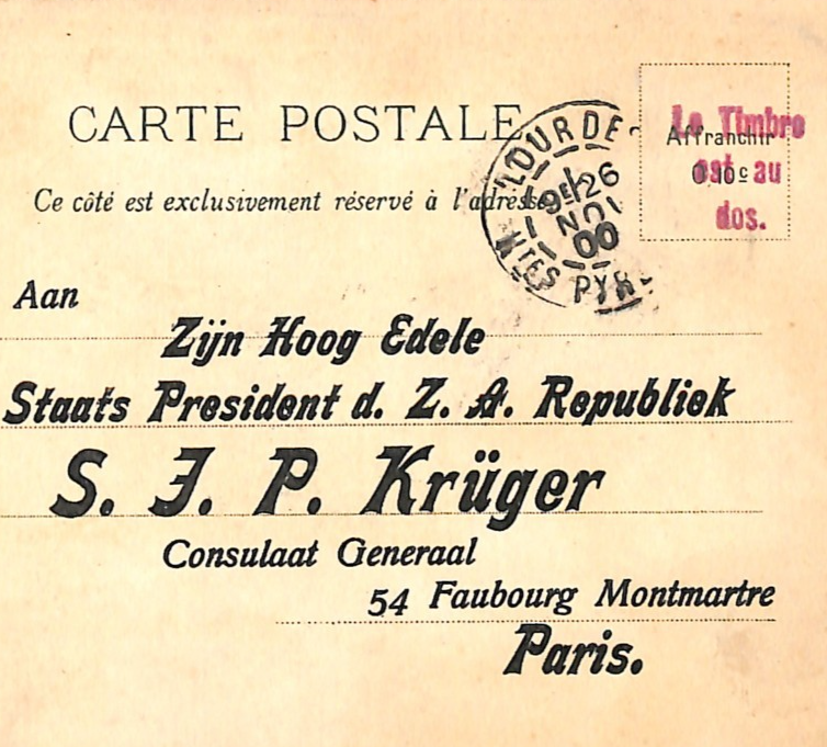 BOER WAR PROPAGANDA Postcard *KRUGER* TRANSVAAL ZAR 1900 France VIEW-SIDE WQ204