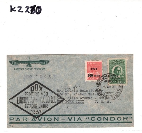 BRAZIL Air Mail Cover DORNIER *Do-X* FIRST FLIGHT Rio USA New York 1931 KZ270 - Image 8