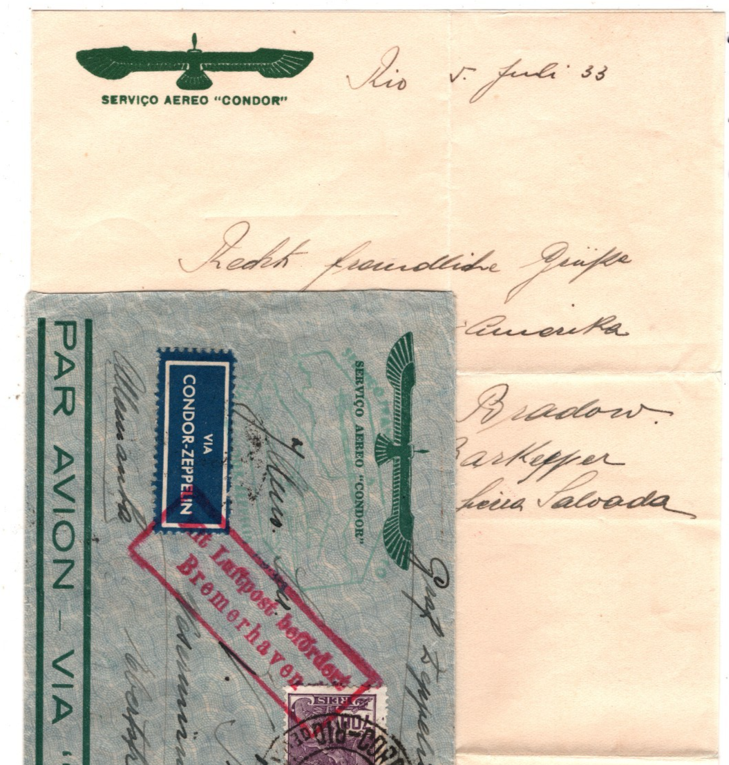 BRAZIL Air Mail GRAF ZEPPELIN 3000r Cover & Letter CONDOR 1933 Germany KZ196 - Image 3