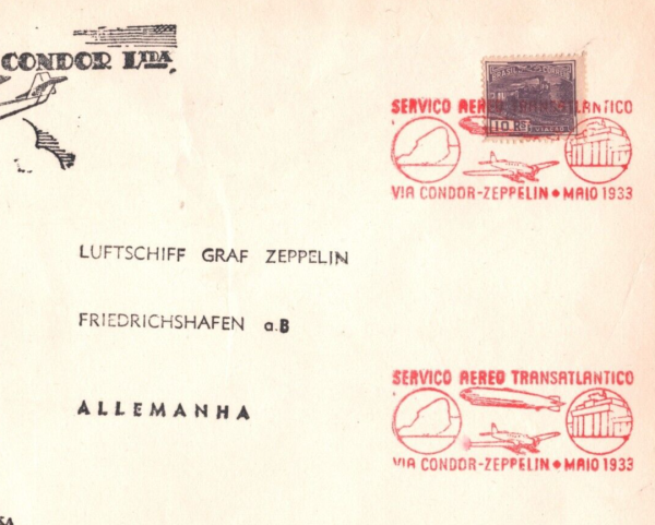 BRAZIL Cover ZEPPELIN/CONDOR Air 1933 *RED FLIGHT CACHET* Friedrichshafen MAX16 - Image 3