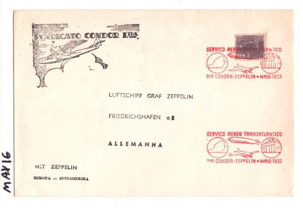 BRAZIL Cover ZEPPELIN/CONDOR Air 1933 *RED FLIGHT CACHET* Friedrichshafen MAX16 - Image 8
