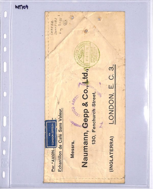 BRAZIL GRAF ZEPPELIN Air Mail Cover COFFEE SAMPLES GB London 1933 WT109 - Image 4
