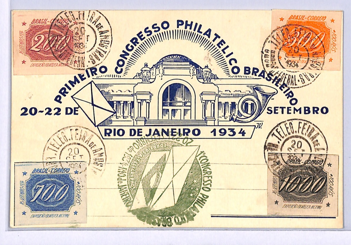 BRAZIL Postcard 1934 INCLINADOS Set *PHILATELIC CONGRESS* Rio de Janeiro WF103