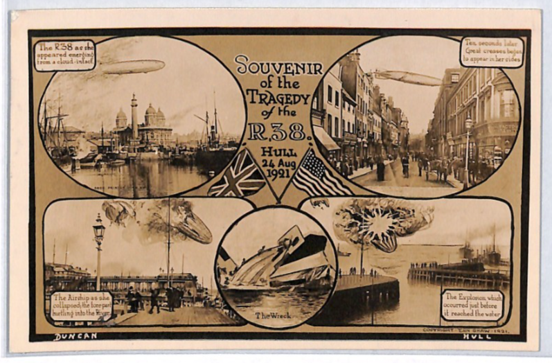 BRITISH AIRSHIP GB Postcard 1921 DISASTER *R38* CRASH Explosion MULTI-VIEW PZ89