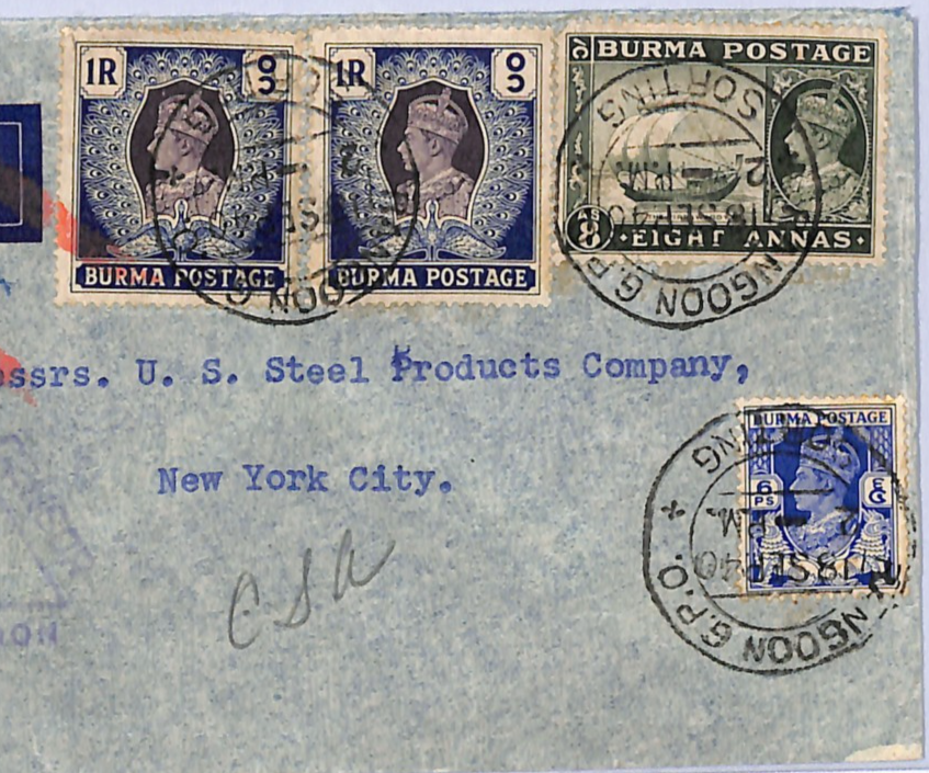 BURMA WW2 Air Mail DELETED Censor Cover 1r{2} High Value 1940 New York NYC WD18 - Image 4