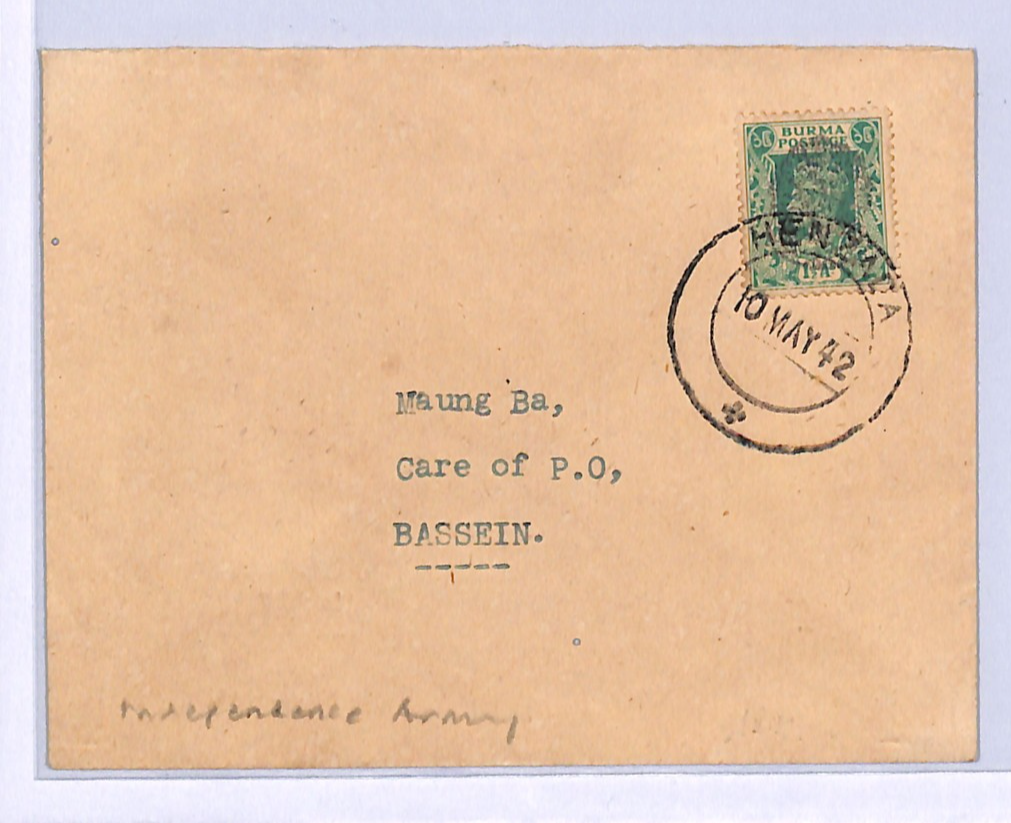BURMA WW2 Cover *INDEPENDENCE ARMY* Peacock O/p JAPAN OCC Henzada 1942 CDS WD21 - Image 3