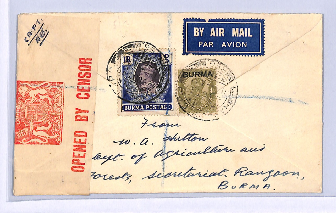 BURMA WW2 Cover KGV Mixed Franking Rangoon 1R High Value London Censor 1940 WD17 - Image 3