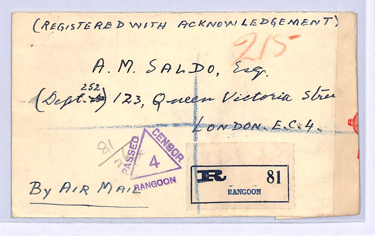 BURMA WW2 Cover KGV Mixed Franking Rangoon 1R High Value London Censor 1940 WD17 - Image 4