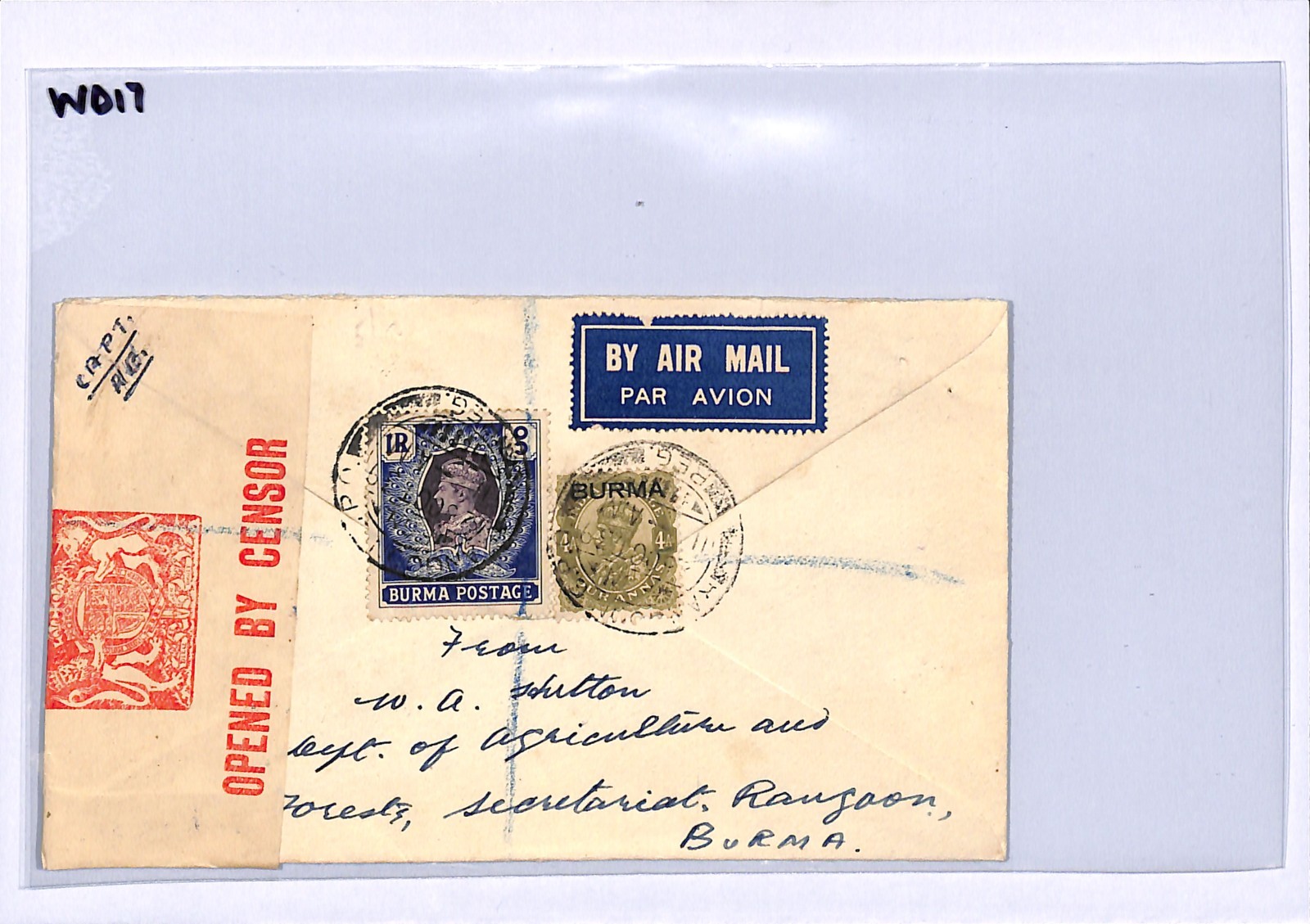 BURMA WW2 Cover KGV Mixed Franking Rangoon 1R High Value London Censor 1940 WD17 - Image 5