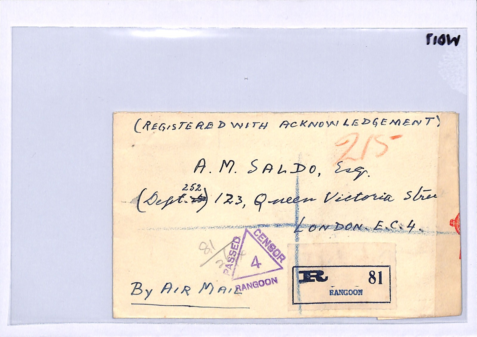 BURMA WW2 Cover KGV Mixed Franking Rangoon 1R High Value London Censor 1940 WD17 - Image 6
