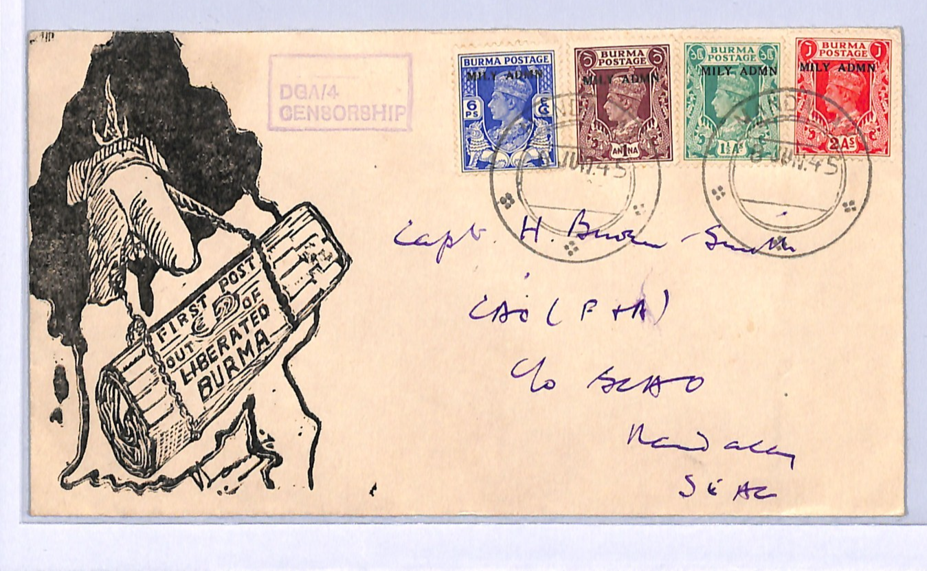BURMA WW2 Cover MILY ADMN KGVI O/p 1945 *LIBERATION* FIRST POST Illustrated WH89 - Image 5