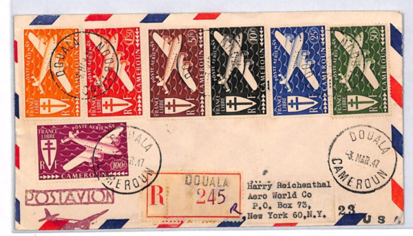 CAMEROON 1947 Cover FRANCE LIBRE Airmail HIGH VALUES Set (1942) AEROPLANES YH247 - Image 3