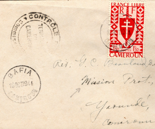 CAMEROON WW2 Cover *Bafia* 1944 CDS Censor MISSIONARY MAIL France Colonies MC320