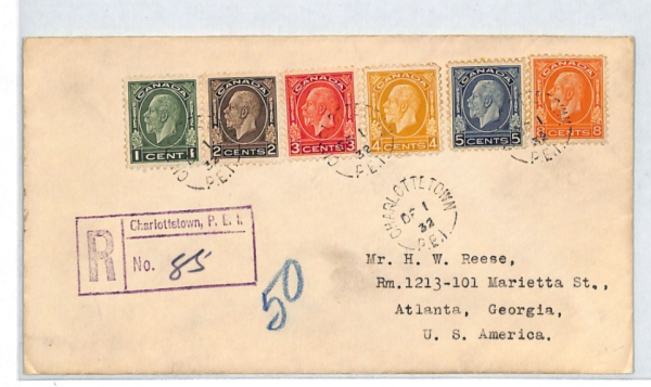 CANADA 1932 FDC New KGV Portrait Defins 1c-8c Charlottetown PEI Reg Cover XJ271