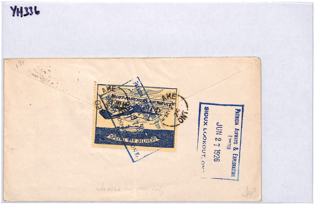 CANADA Air 1926 Cover ELLIOT-FAIRCHILD 25c PATRICIA Airways *ERROR* Cachet YH336 - Image 14