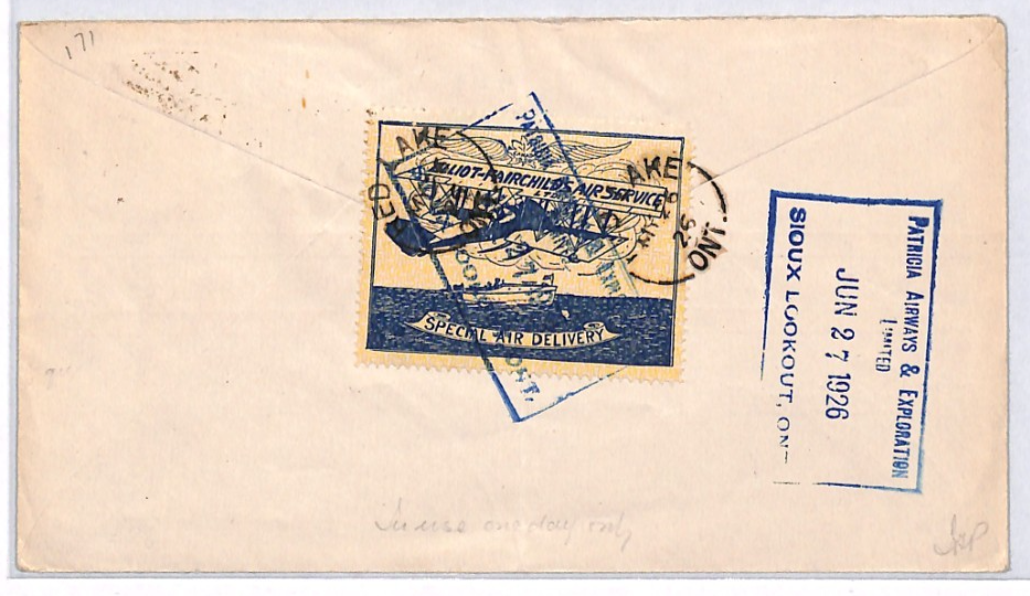 CANADA Air 1926 Cover ELLIOT-FAIRCHILD 25c PATRICIA Airways *ERROR* Cachet YH336 - Image 4