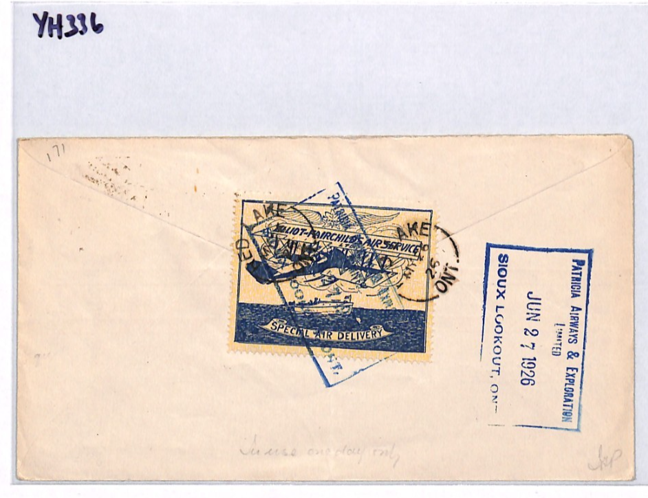 CANADA Air 1926 Cover ELLIOT-FAIRCHILD 25c PATRICIA Airways *ERROR* Cachet YH336 - Image 7