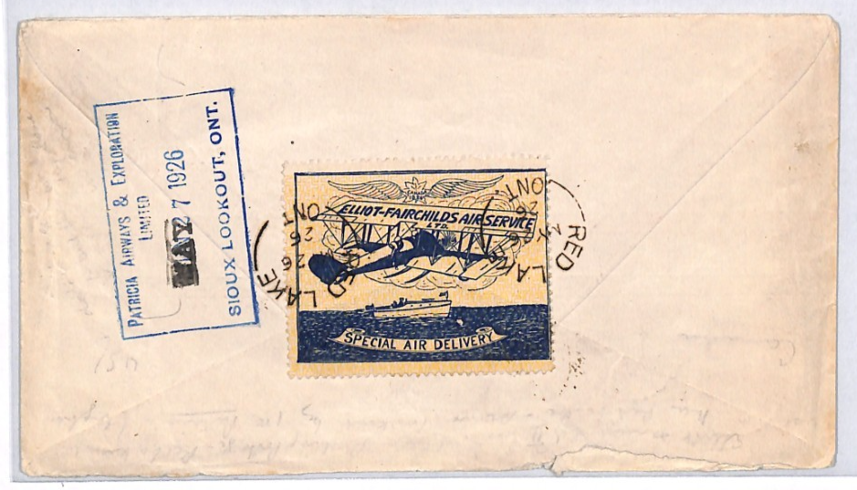 CANADA Air 1926 Cover ELLIOT-FAIRCHILD Stamp PATRICIA Date ERROR CORRECTED YH333 - Image 3