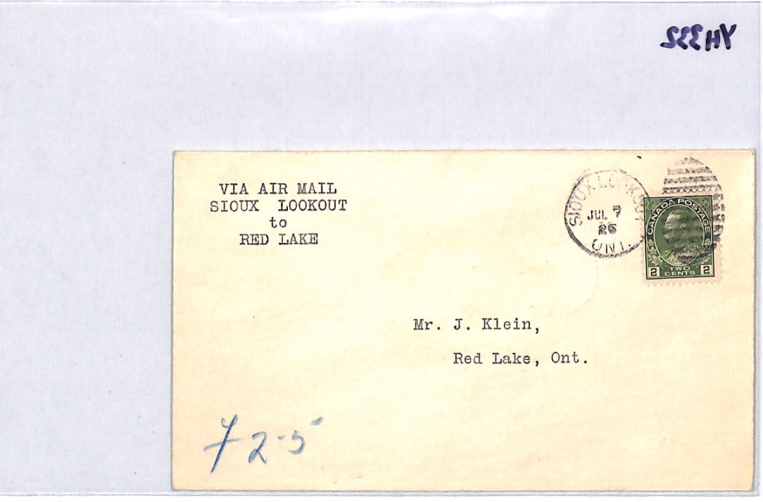 CANADA Air Mail 1926 Cover *PATRICIA AIRWAYS* (25c) Sioux Lookout-Red Lake YH332 - Image 15