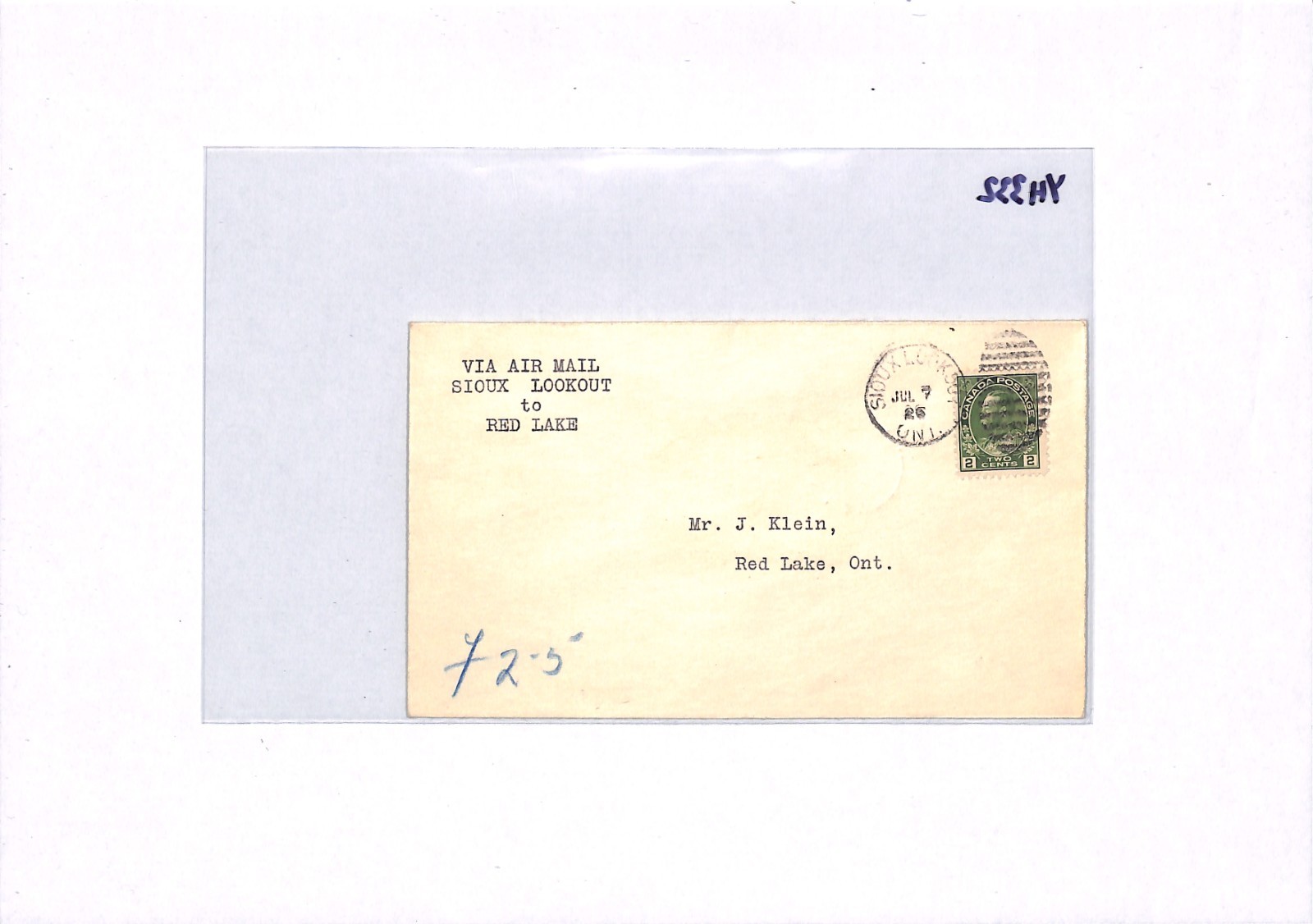 CANADA Air Mail 1926 Cover *PATRICIA AIRWAYS* (25c) Sioux Lookout-Red Lake YH332 - Image 16