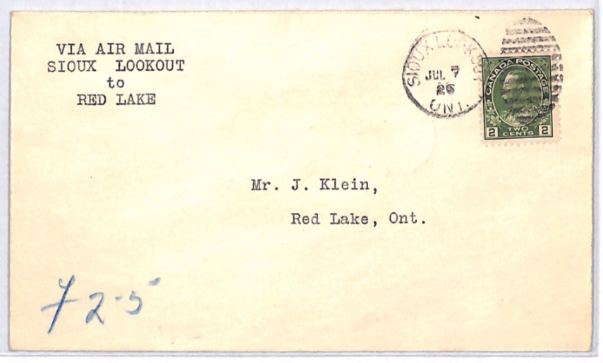 CANADA Air Mail 1926 Cover *PATRICIA AIRWAYS* (25c) Sioux Lookout-Red Lake YH332 - Image 4